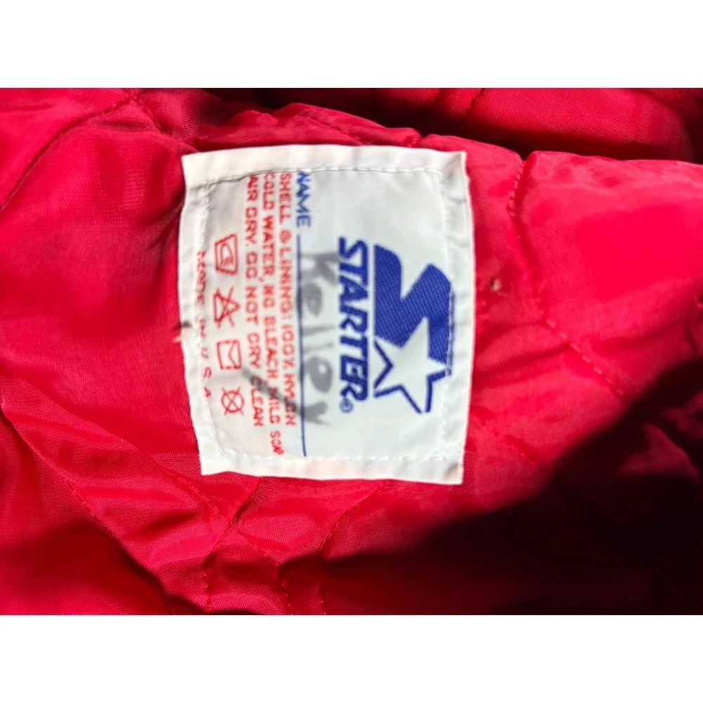 Vintage Starter Atlanta Braves Satin Bomber Jacket Navy Blue MLB Mens Medium USA